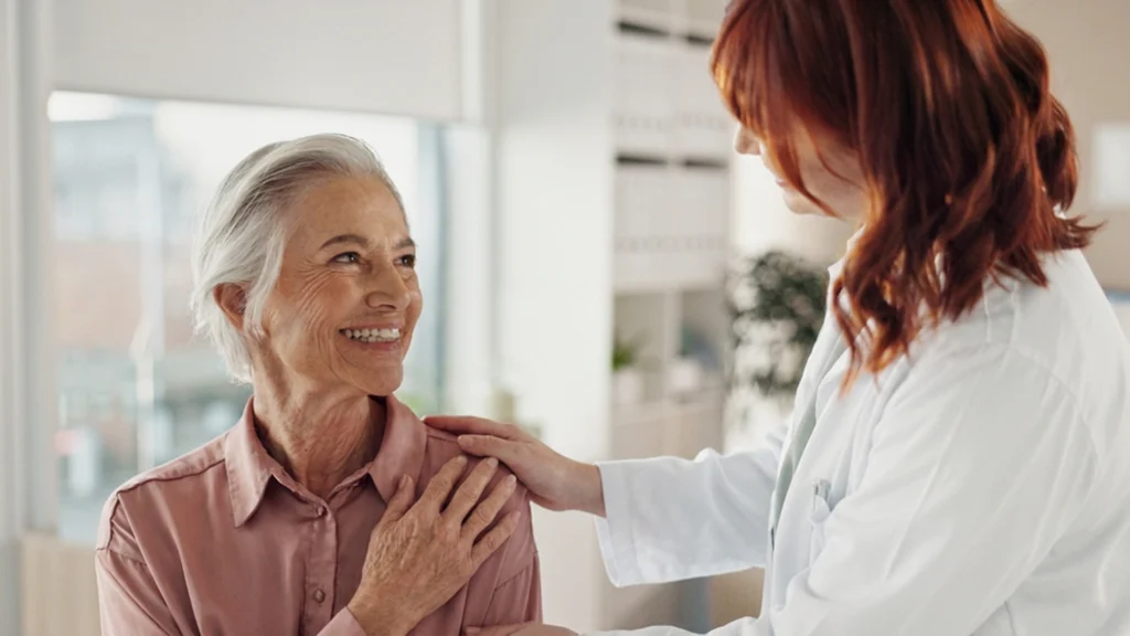 nurse with cataract surgery patient