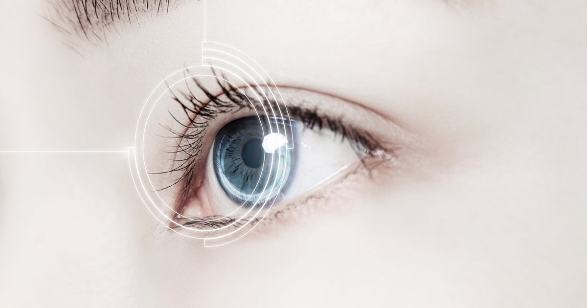 Woman's eye with smart contact lens
