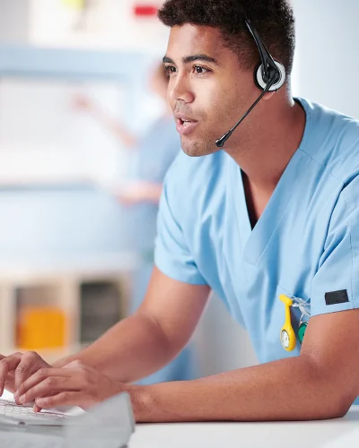 Navigator assisting a cataract patient via phone