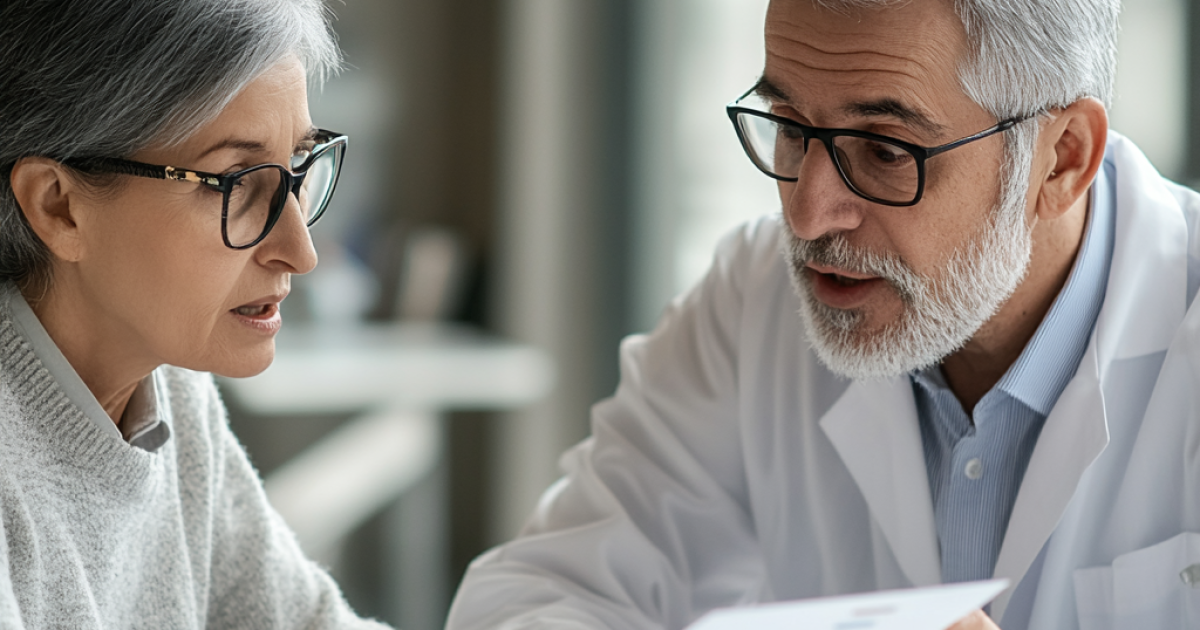 A surgeon talking to a patient